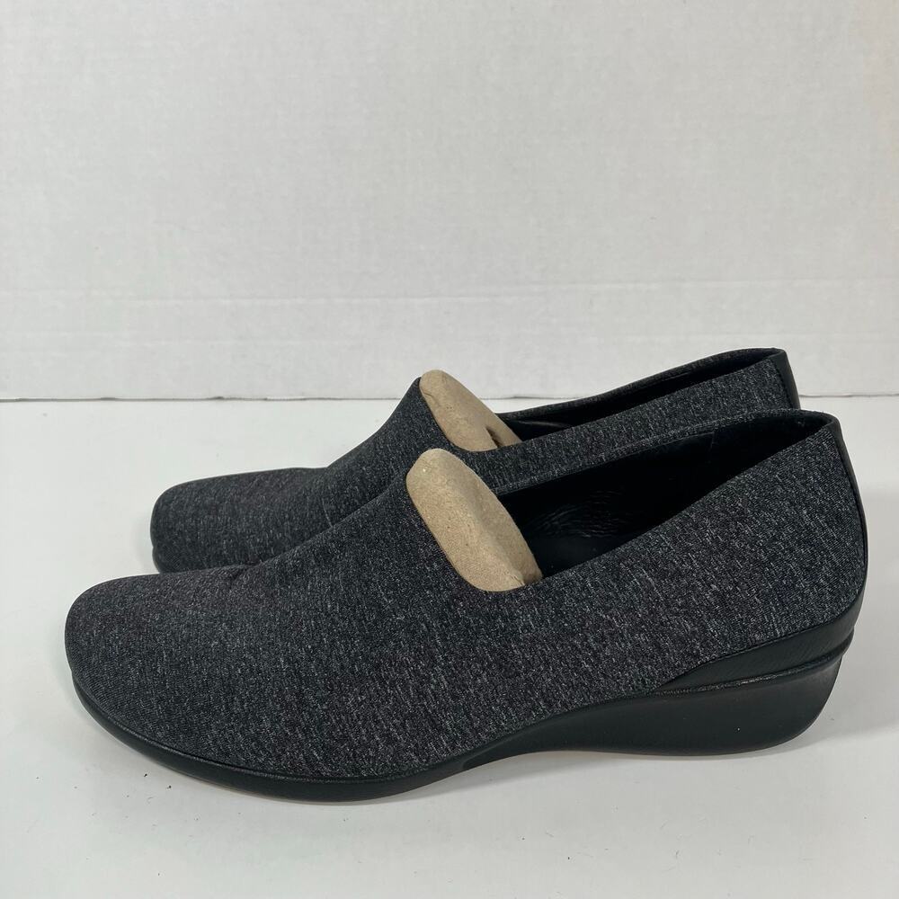 Ecco Womens Sz 38 Felicia Stretch Slip On Loafers Wedges Charcoal Grey Knit